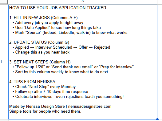 "readme instructions" for how to use job app tracker